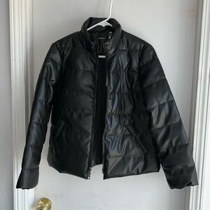 Chicos Faux Leather Puffer Jacket size 0 Black NWT